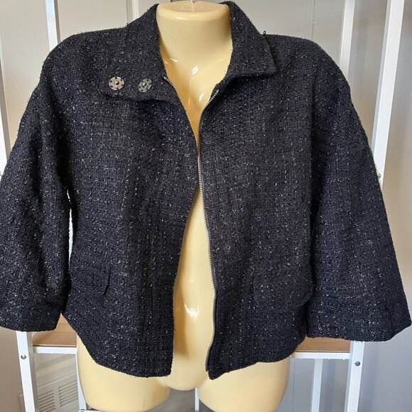 Express Jackets & Blazers - EXPRESS DESIGN STUDIO SZ 0 CROPPED BOUCLE EYELASH TWEED FUNNEL NECK JACKET